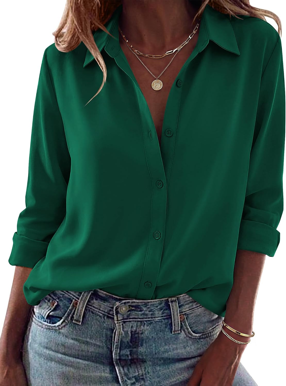 Women Button Down Shirt Dressy Casual Blouses | V Neck Collared Tops. Fall Fashion Clothing Purple