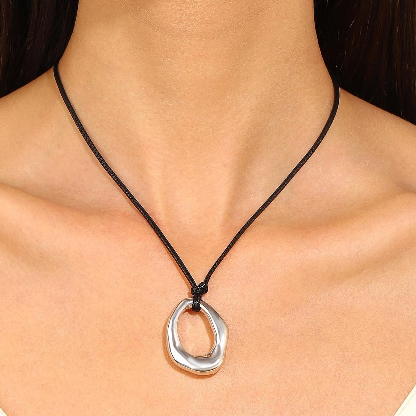 Gold Circle Pendant Chunky Leather Cord Necklace Large Round Pendant Statement Necklace Long Boho Jewelry Western Outfit for Women