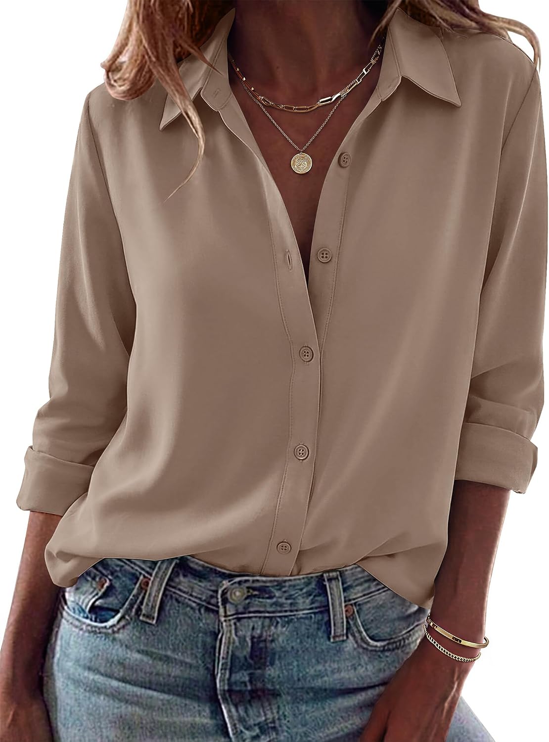Women Button Down Shirt Dressy Casual Blouses | V Neck Collared Tops. Fall Fashion Clothing Purple