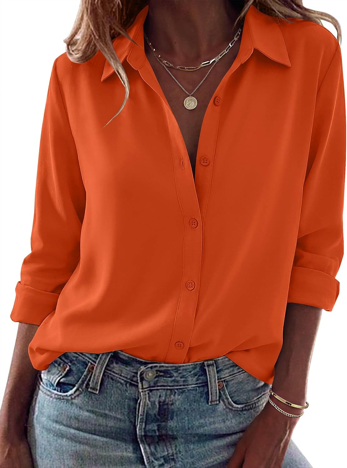 Women Button Down Shirt Dressy Casual Blouses | V Neck Collared Tops. Fall Fashion Clothing Purple