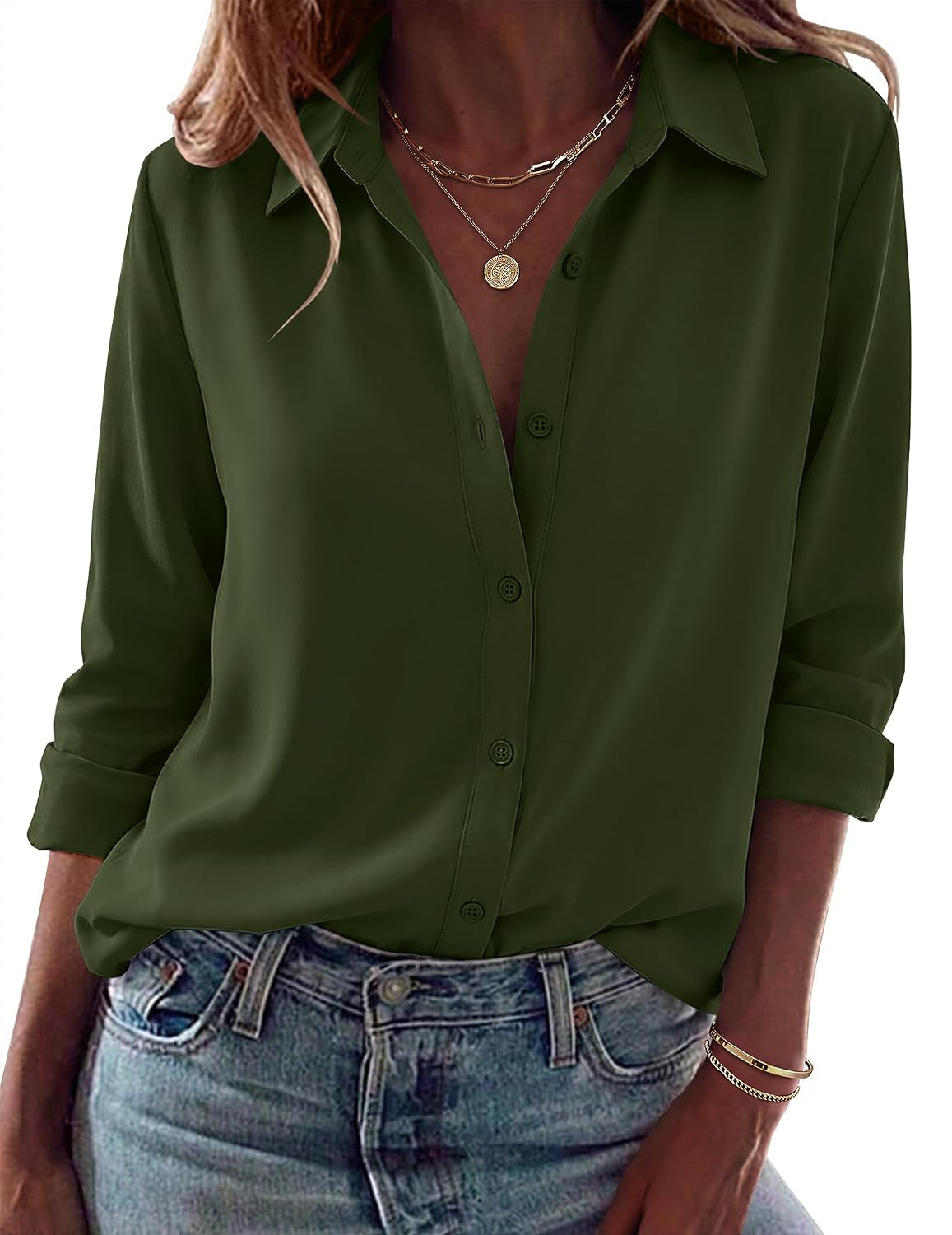 Women Button Down Shirt Dressy Casual Blouses | V Neck Collared Tops. Fall Fashion Clothing Purple