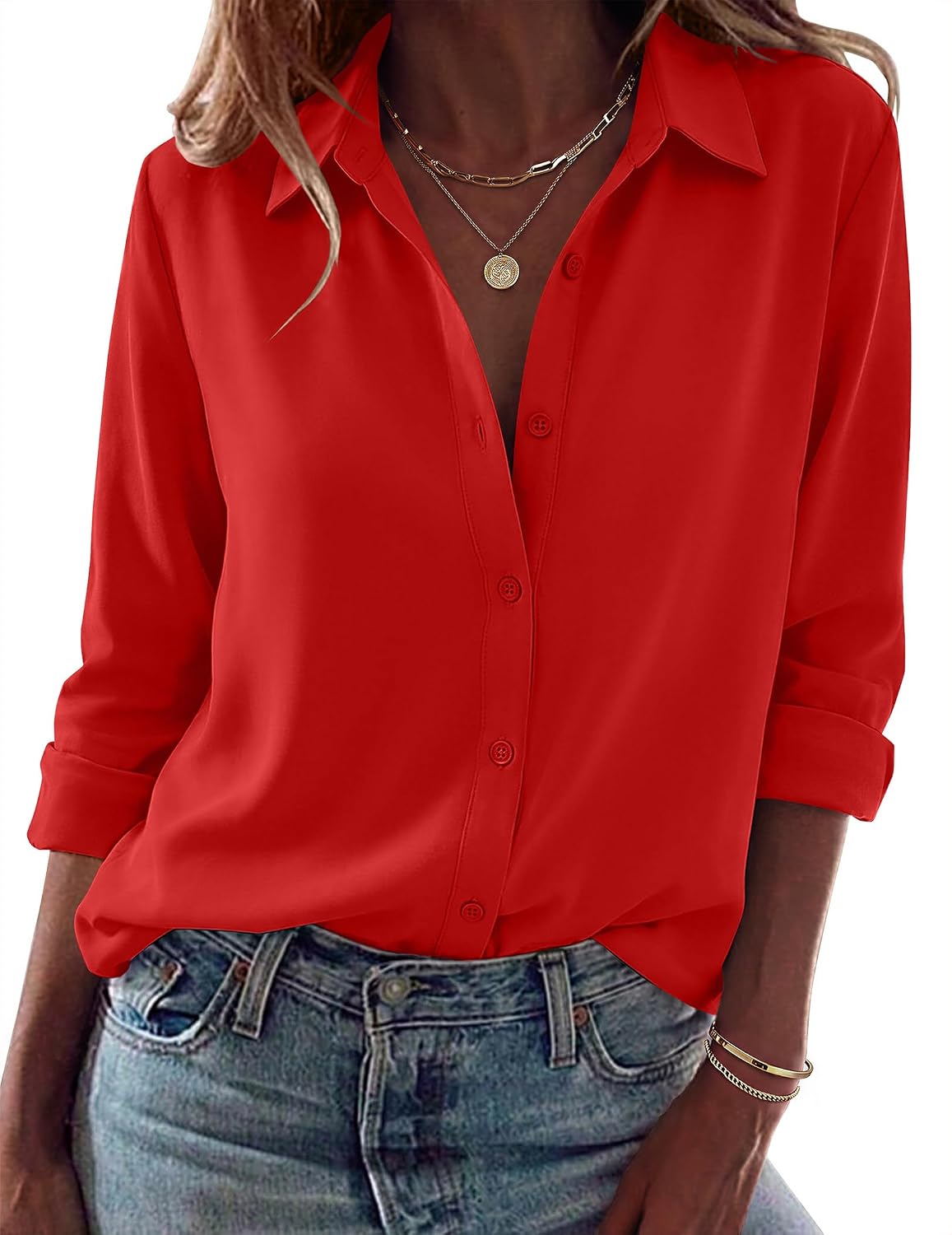 Women Button Down Shirt Dressy Casual Blouses | V Neck Collared Tops. Fall Fashion Clothing Purple