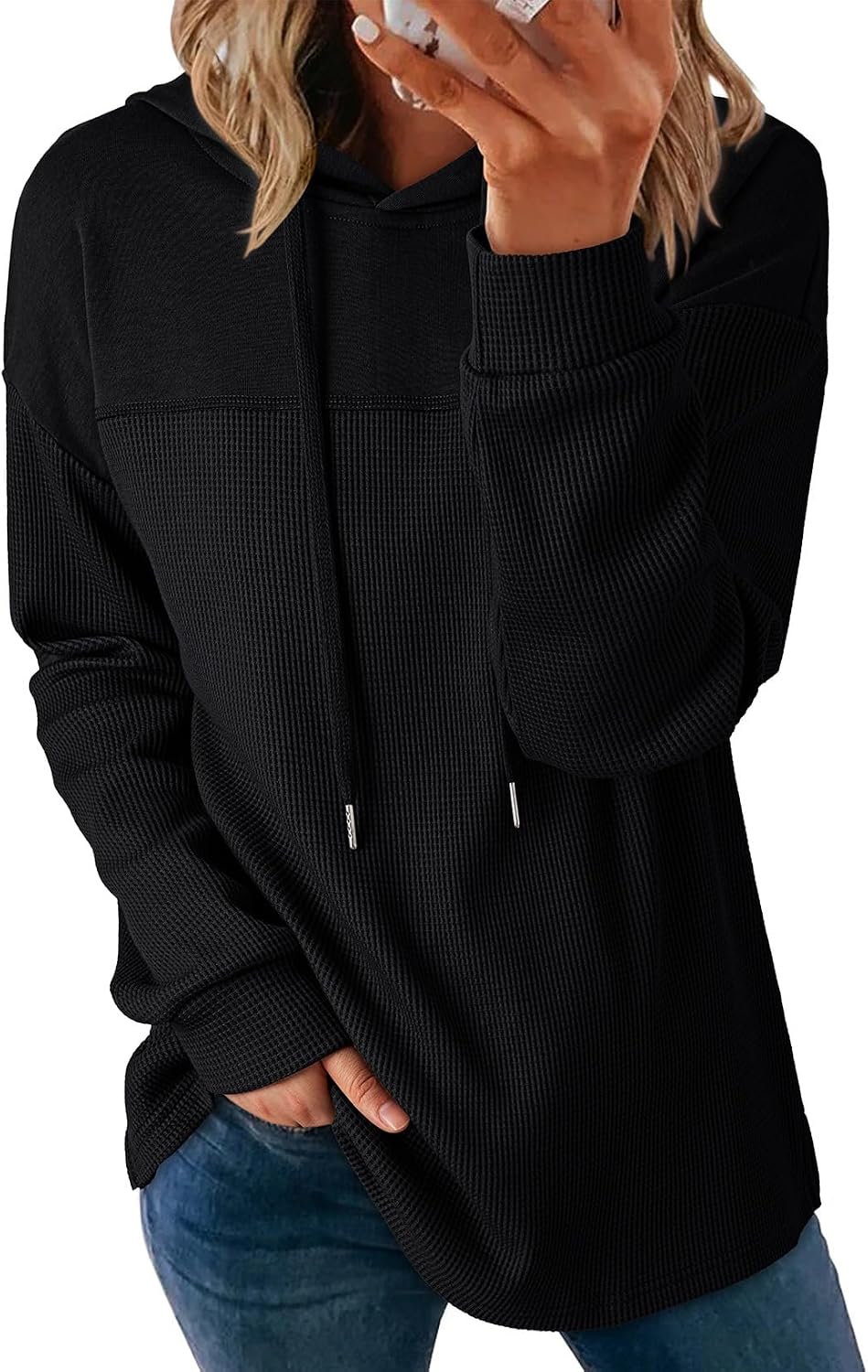 Lightweight Waffle Knit. Trendy Pullover Hooded Tops. Daily Casual. Fashion Clothing. Winter Clothes