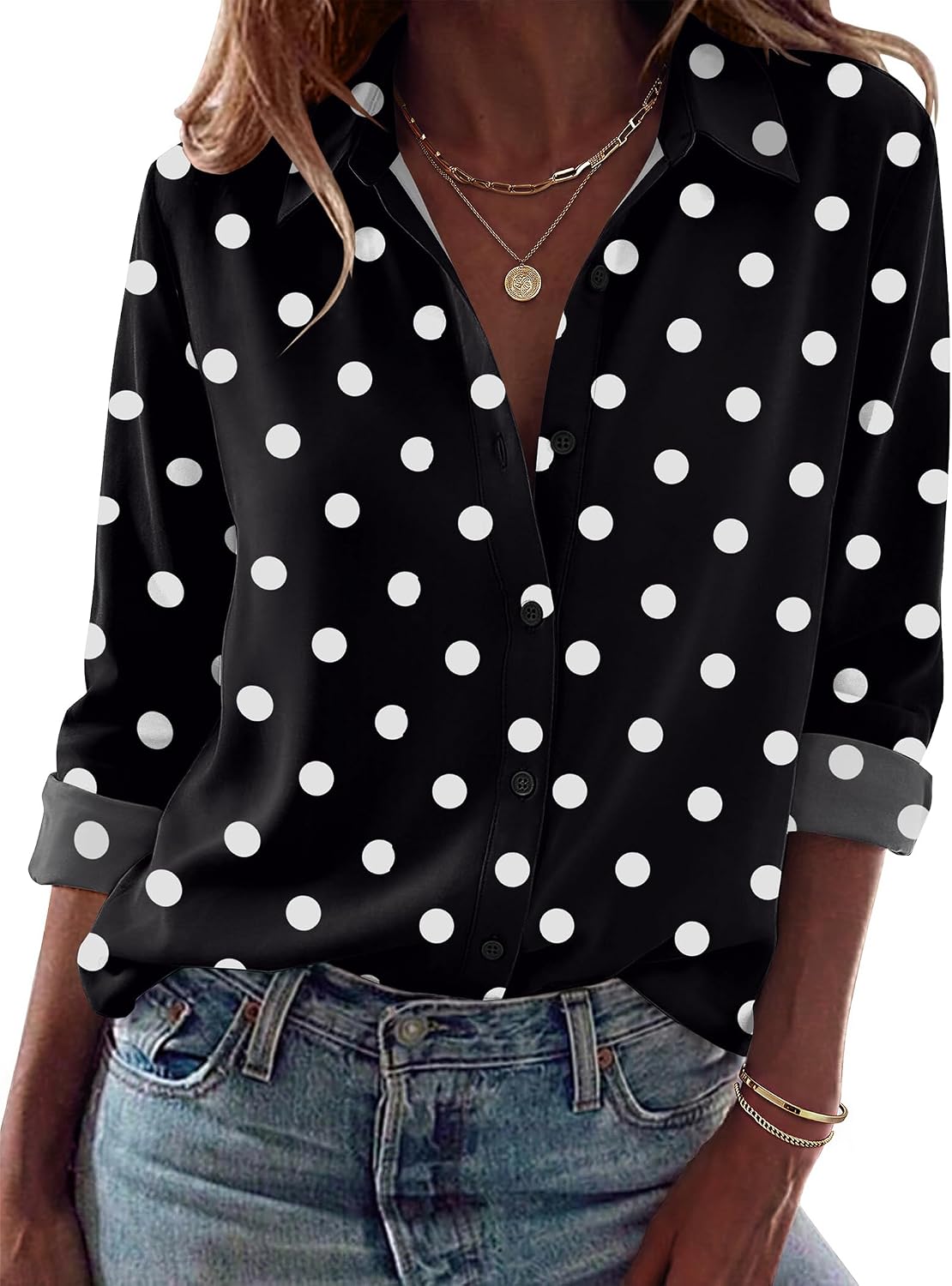 Women Button Down Shirt Dressy Casual Blouses | V Neck Collared Tops. Fall Fashion Clothing Purple