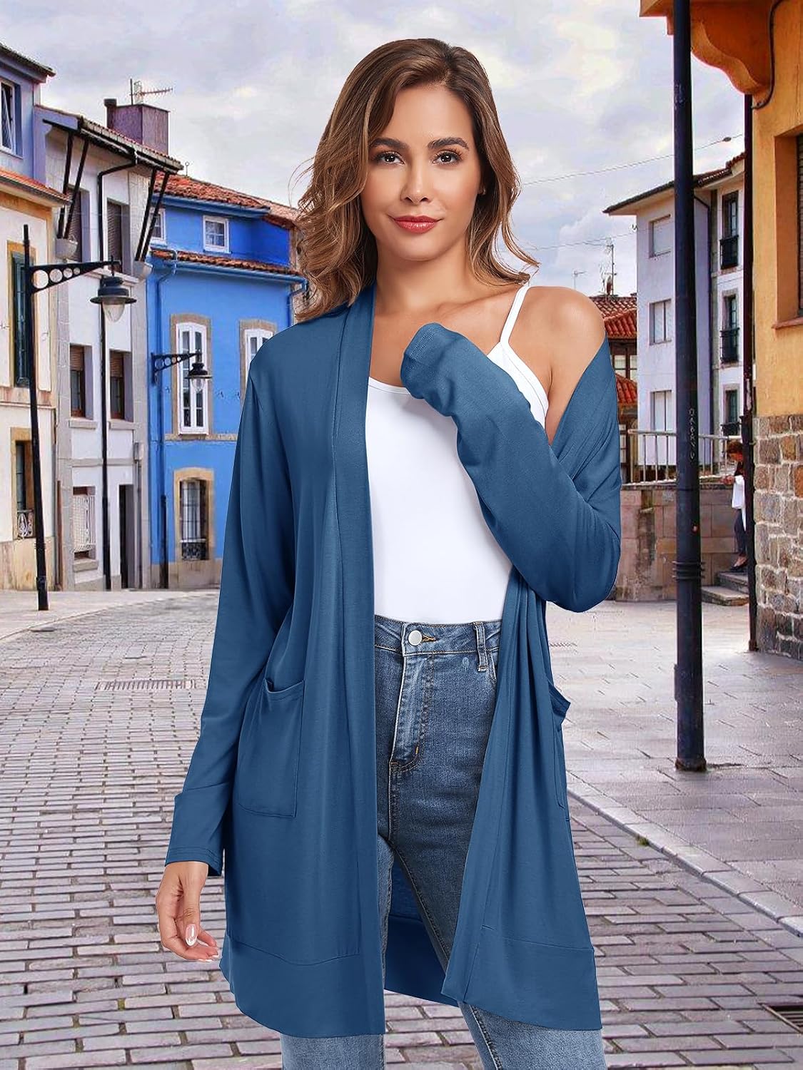 Womens Lightweight Cardigan with Pocket. Long Sleeve Open Front Casual Loose Cardigan