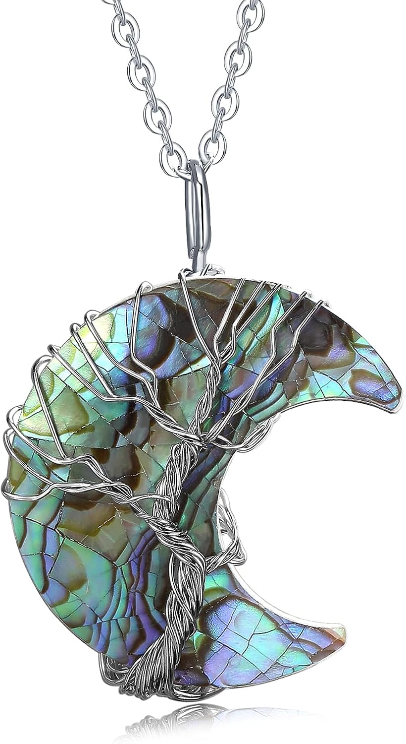 Women Crystal Moon Necklace for Women Purple Jewelry for Women Trendy Tree of Life Wire Wrapped Pendant Spiritual Witchy Gifts