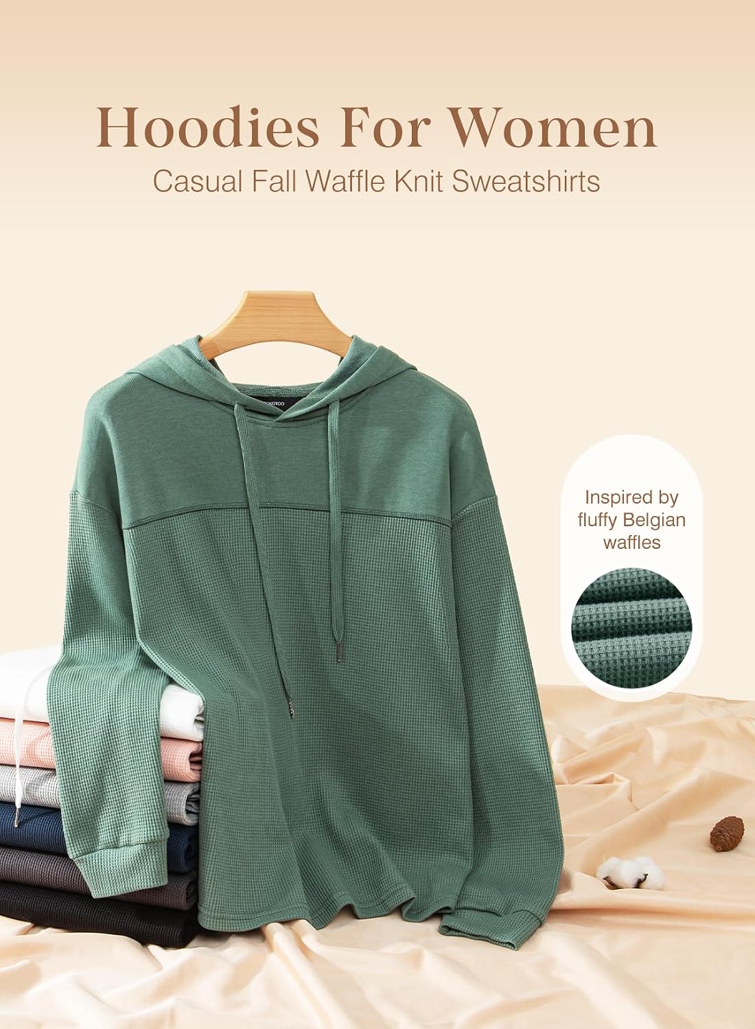 Lightweight Waffle Knit. Trendy Pullover Hooded Tops. Daily Casual. Fashion Clothing. Winter Clothes