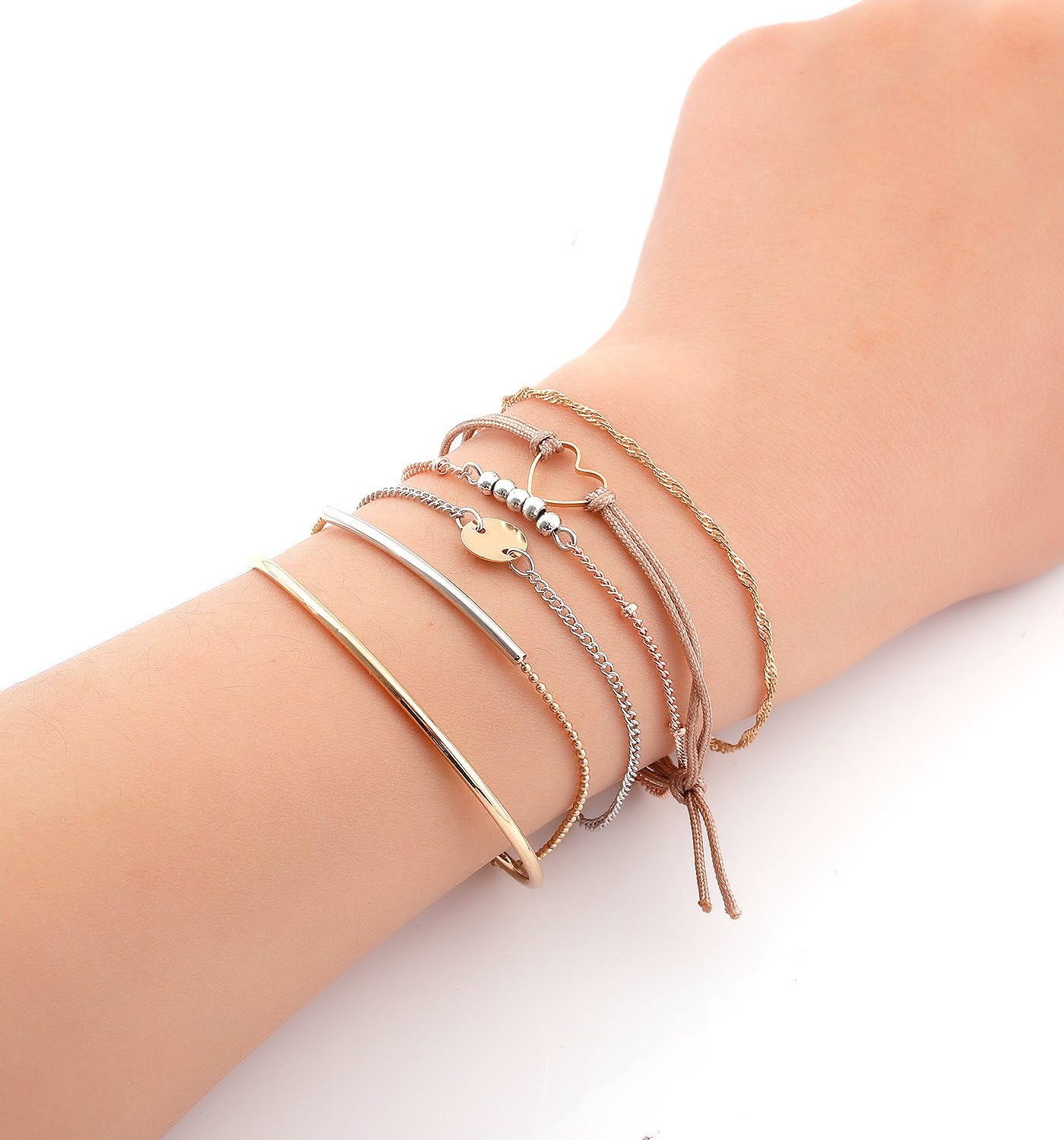 Charm Bracelets Set Bohemian Multiple Layered Beaded Bracelet for Women Delicate Chain Bracelet Bangle Cuff (Multicolor)