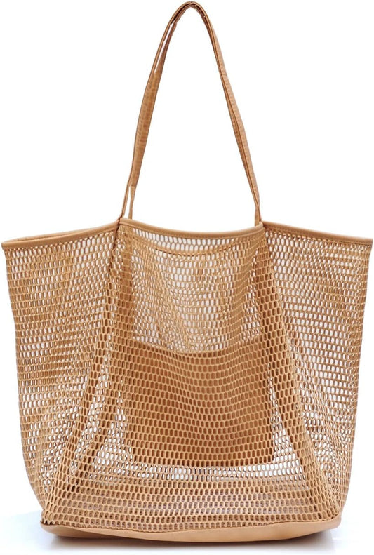 Womens Shoulder Handbag Large Mesh Beach Tote