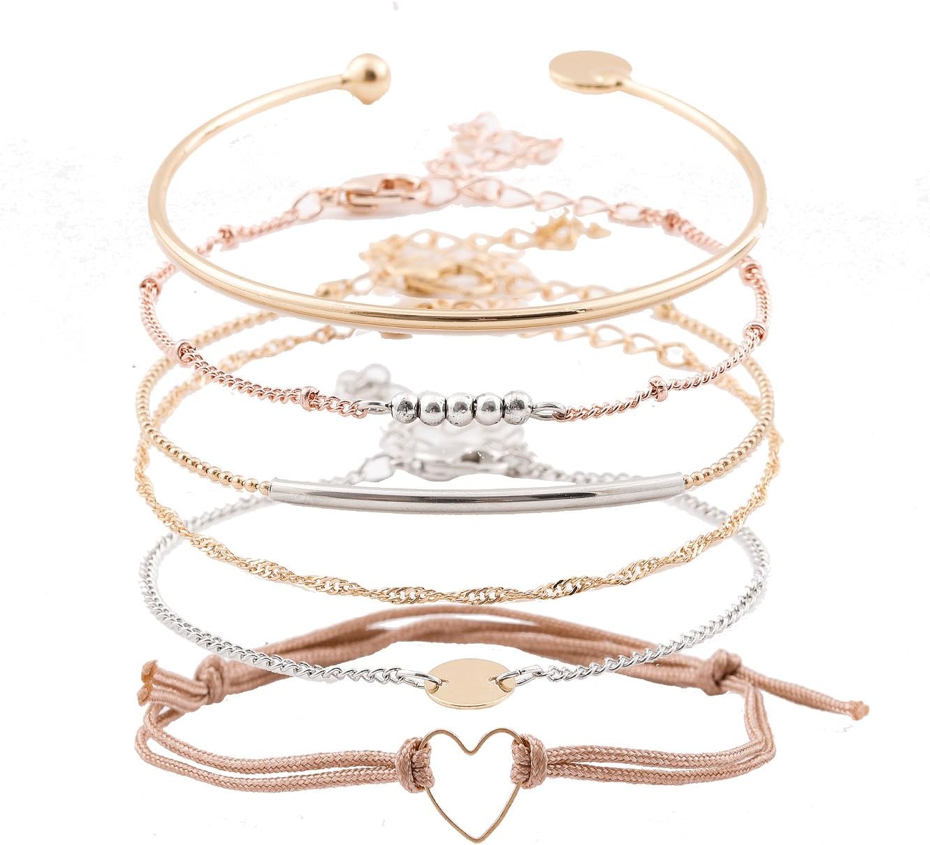 Charm Bracelets Set Bohemian Multiple Layered Beaded Bracelet for Women Delicate Chain Bracelet Bangle Cuff (Multicolor)