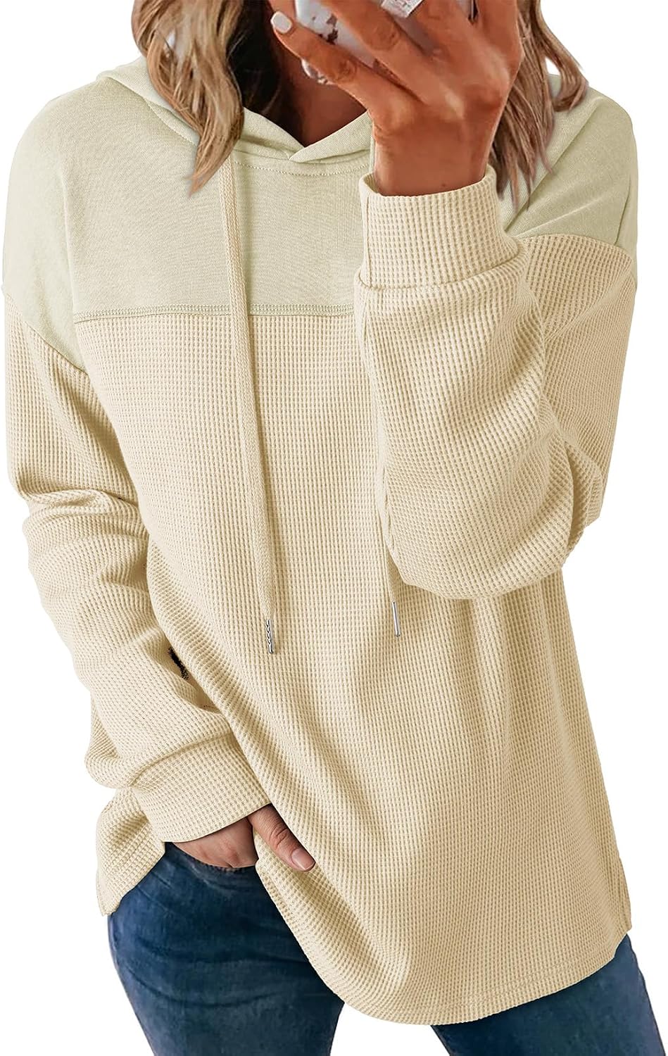 Lightweight Waffle Knit. Trendy Pullover Hooded Tops. Daily Casual. Fashion Clothing. Winter Clothes