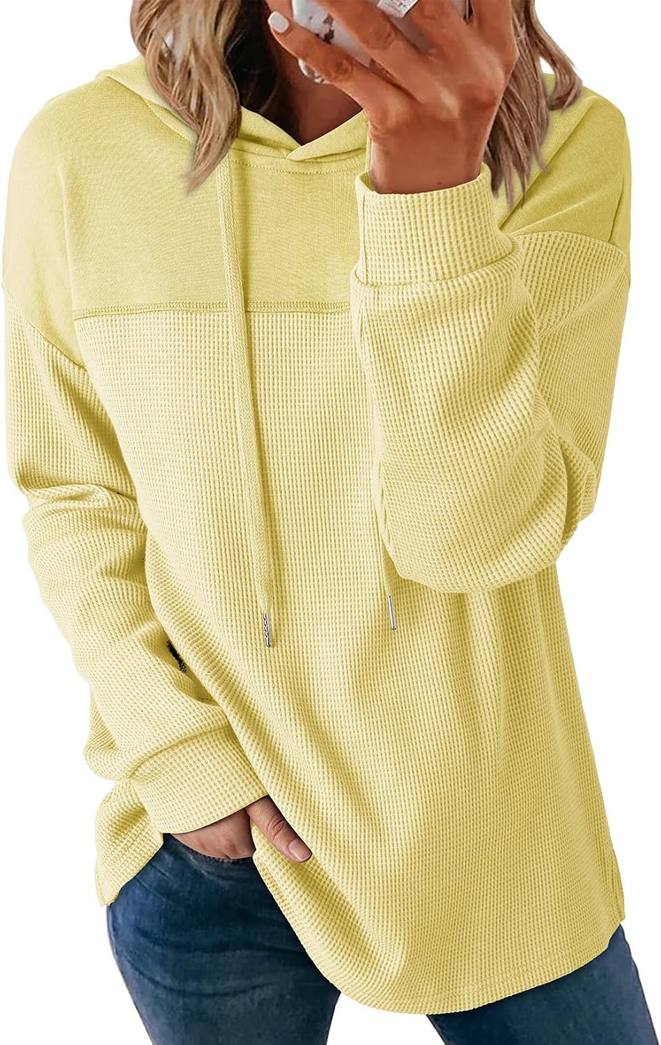 Lightweight Waffle Knit. Trendy Pullover Hooded Tops. Daily Casual. Fashion Clothing. Winter Clothes
