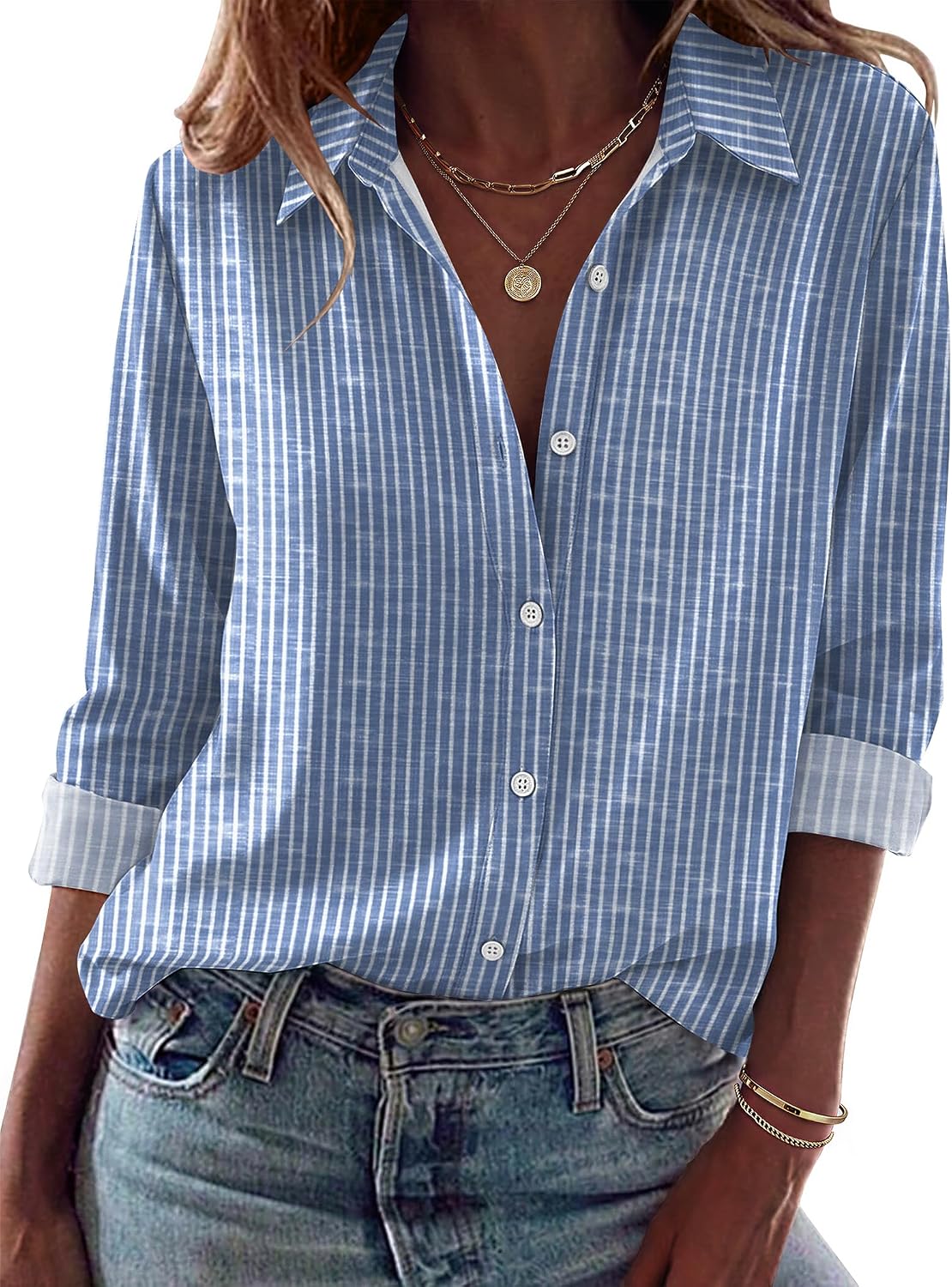 Women Button Down Shirt Dressy Casual Blouses | V Neck Collared Tops. Fall Fashion Clothing Purple