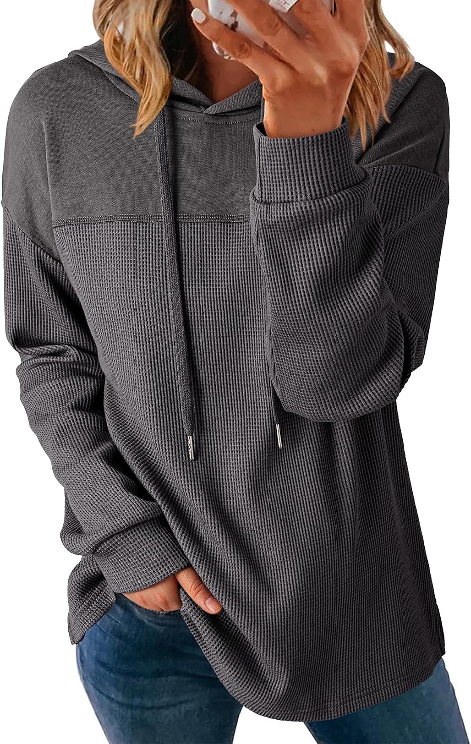 Lightweight Waffle Knit. Trendy Pullover Hooded Tops. Daily Casual. Fashion Clothing. Winter Clothes