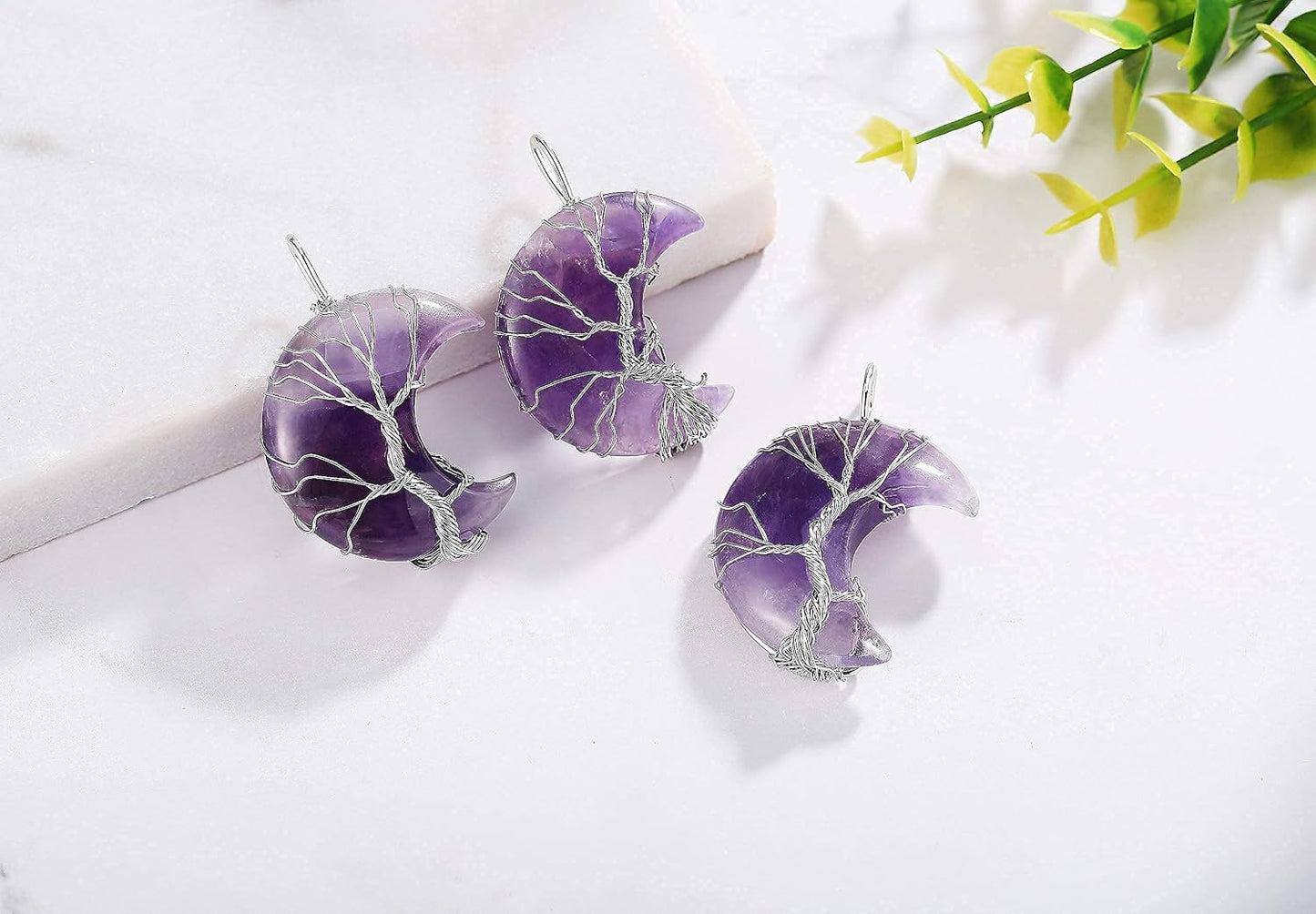 Women Crystal Moon Necklace for Women Purple Jewelry for Women Trendy Tree of Life Wire Wrapped Pendant Spiritual Witchy Gifts