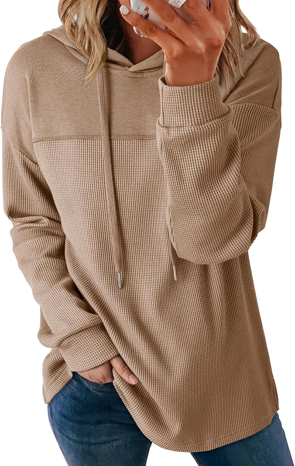Lightweight Waffle Knit. Trendy Pullover Hooded Tops. Daily Casual. Fashion Clothing. Winter Clothes