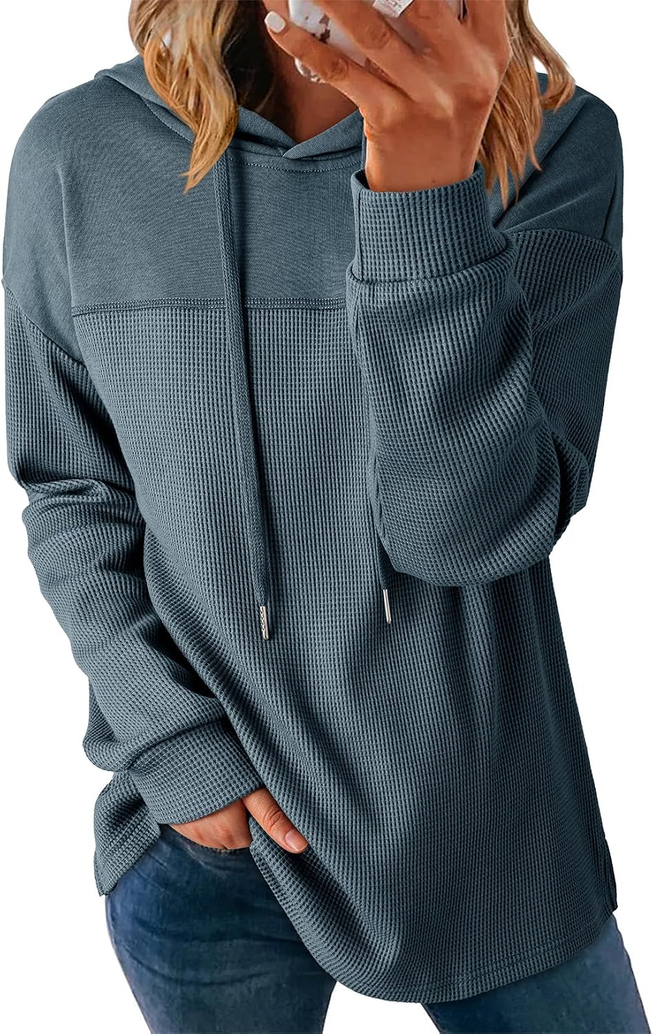 Lightweight Waffle Knit. Trendy Pullover Hooded Tops. Daily Casual. Fashion Clothing. Winter Clothes