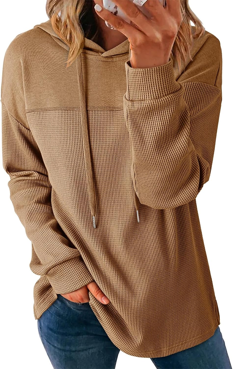 Lightweight Waffle Knit. Trendy Pullover Hooded Tops. Daily Casual. Fashion Clothing. Winter Clothes