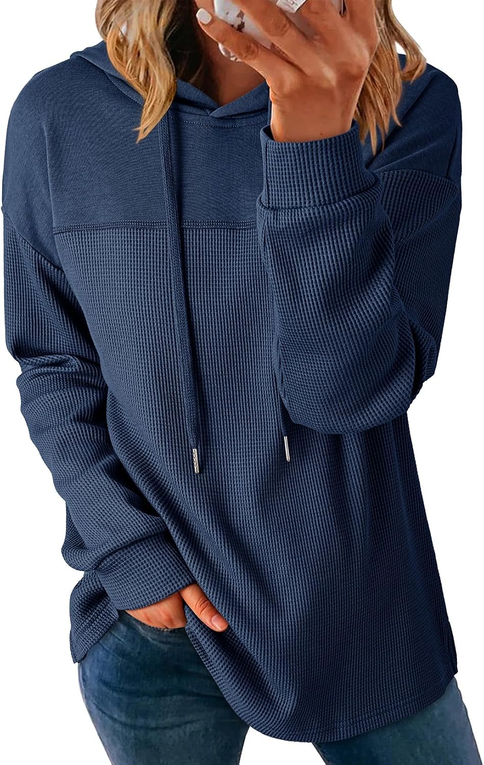 Lightweight Waffle Knit. Trendy Pullover Hooded Tops. Daily Casual. Fashion Clothing. Winter Clothes