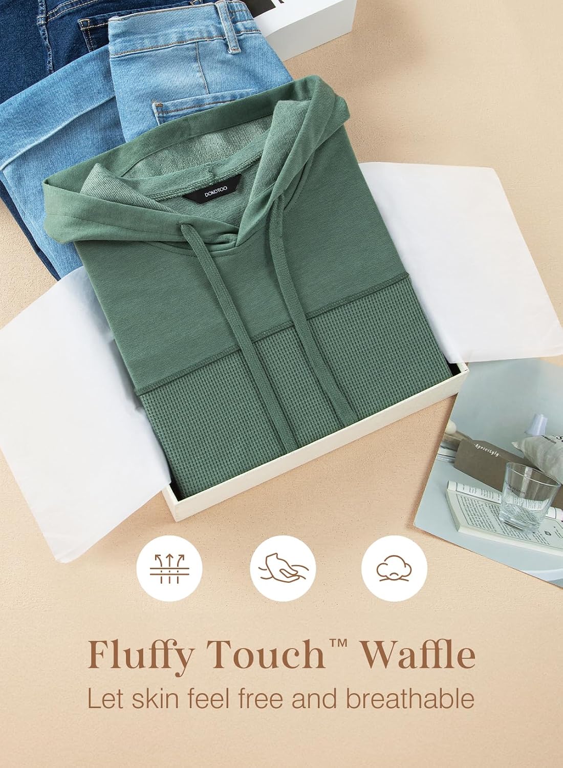 Lightweight Waffle Knit. Trendy Pullover Hooded Tops. Daily Casual. Fashion Clothing. Winter Clothes