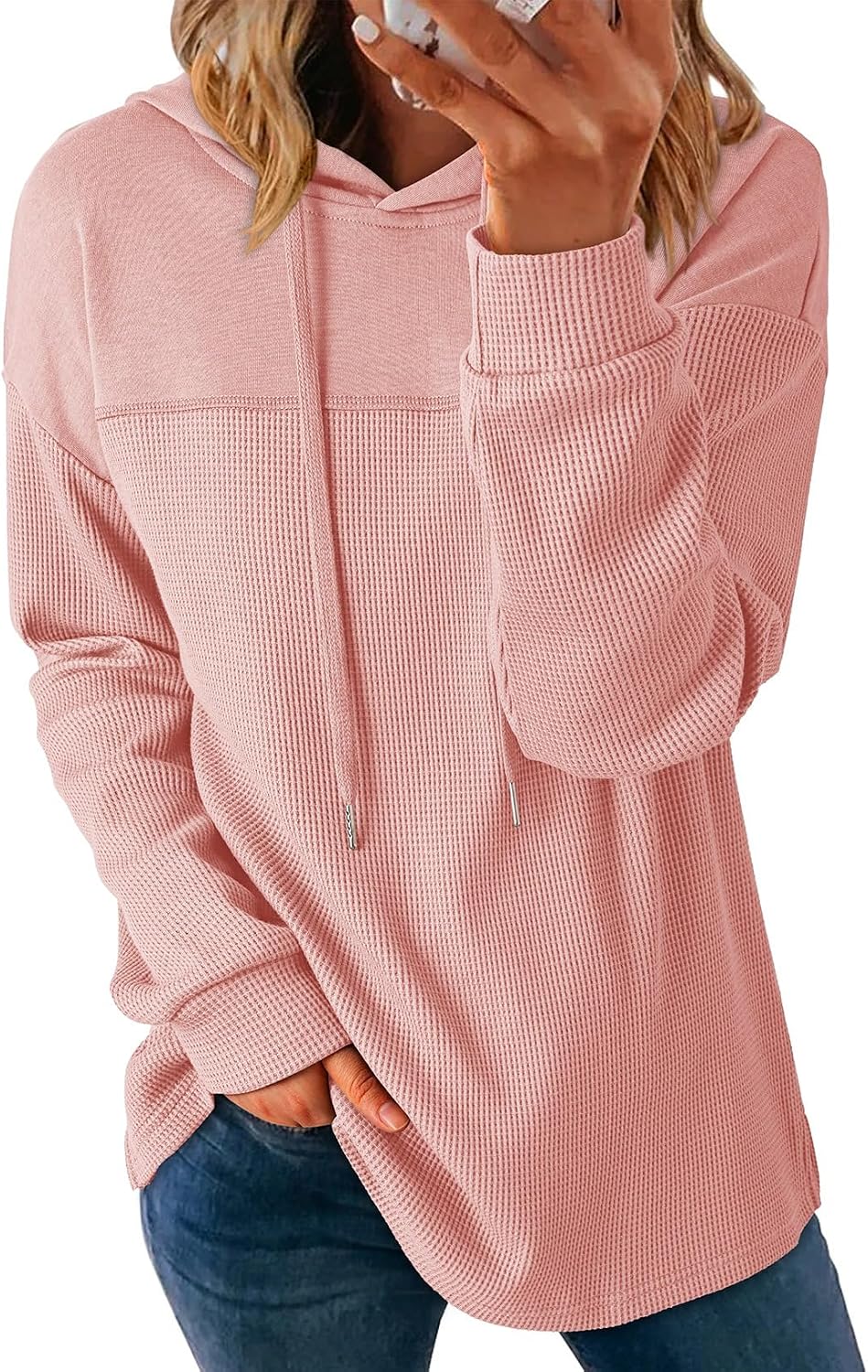 Lightweight Waffle Knit. Trendy Pullover Hooded Tops. Daily Casual. Fashion Clothing. Winter Clothes