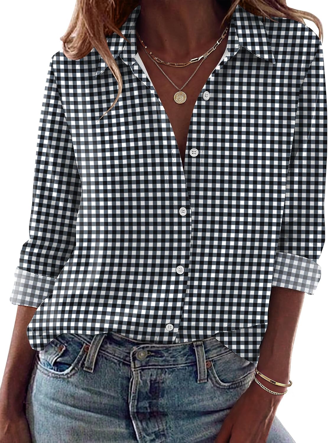 Women Button Down Shirt Dressy Casual Blouses | V Neck Collared Tops. Fall Fashion Clothing Purple