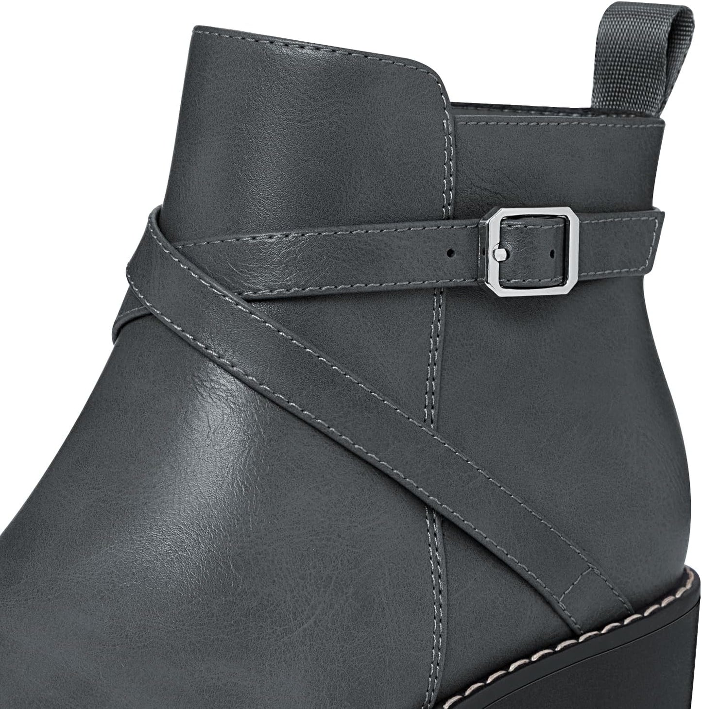 Wedge Boots for Women Fashion Platform Lug Sole Leather Buckle Zipper Short Ankle Booties Grey Size 5.5 | Ankle & Bootie