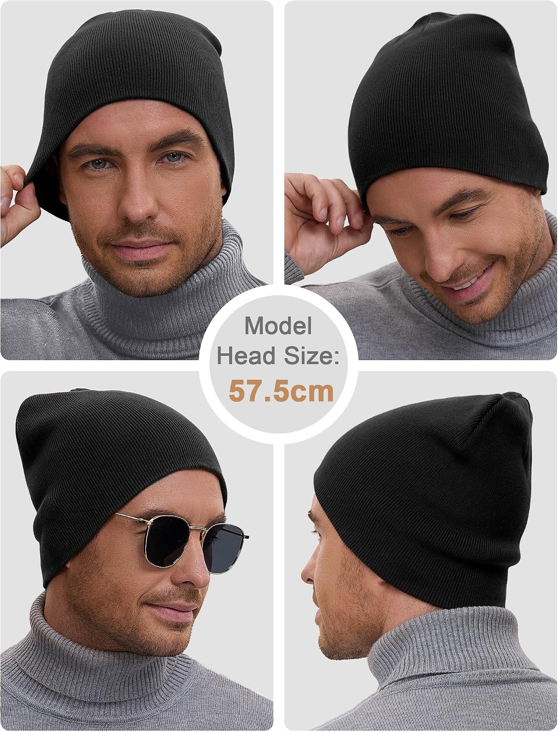Soft Cuffless Knit Cap. Black | Double Layer Breathable Fisherman Skull Cap. Spring Fall Daily Casual Outdoor Wear.