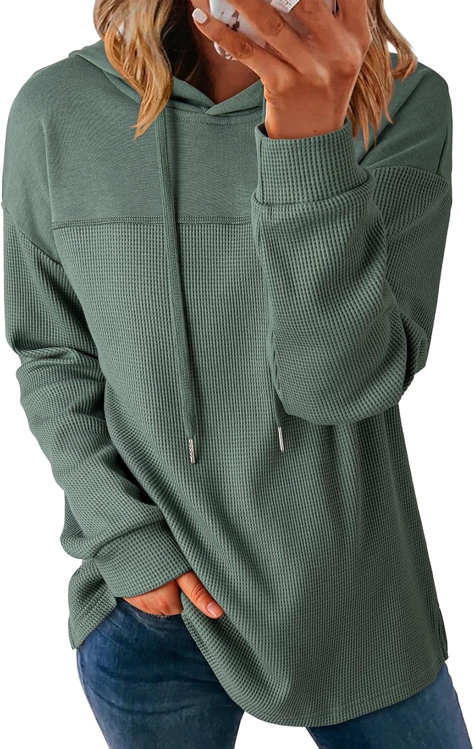 Lightweight Waffle Knit. Trendy Pullover Hooded Tops. Daily Casual. Fashion Clothing. Winter Clothes