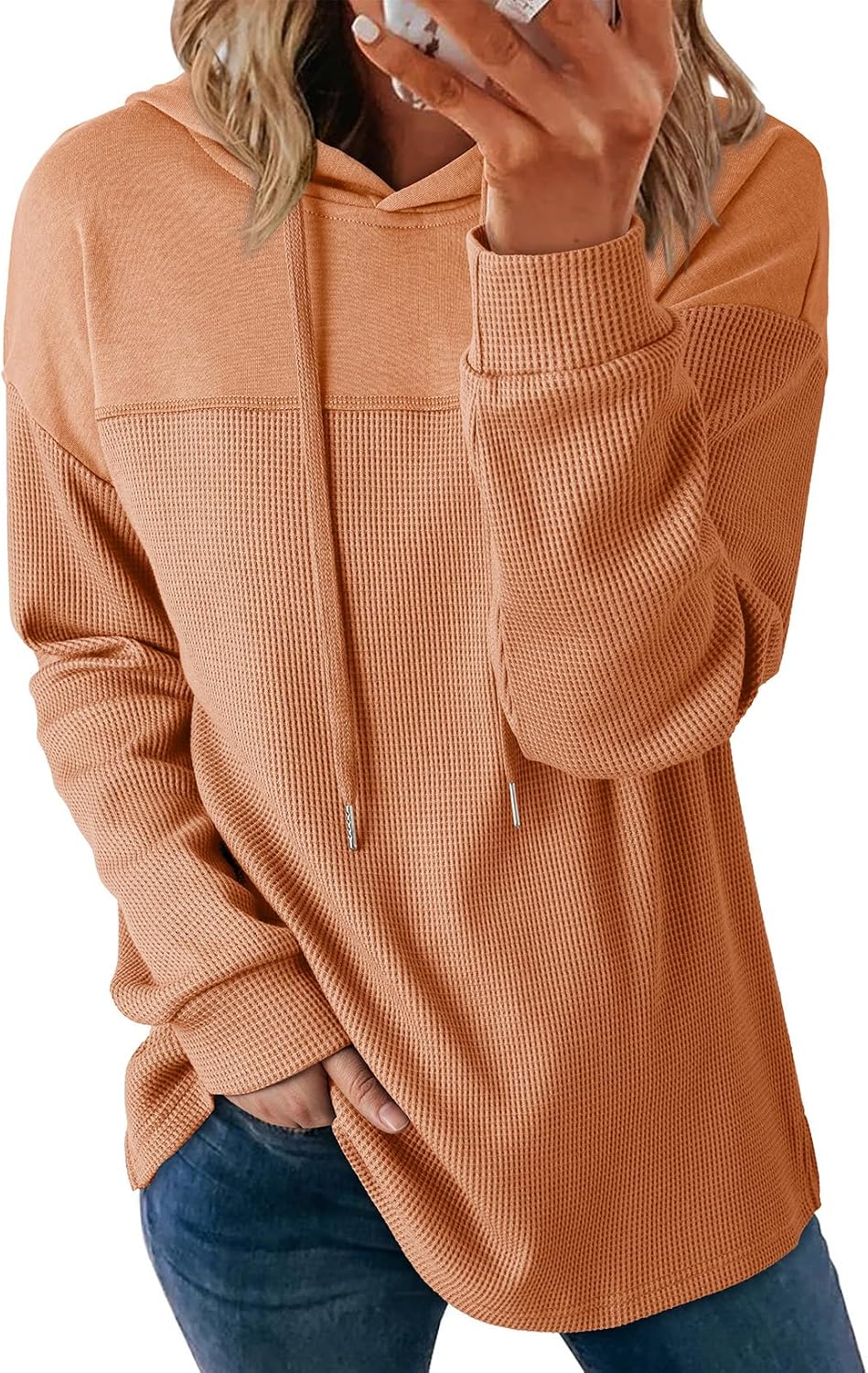 Lightweight Waffle Knit. Trendy Pullover Hooded Tops. Daily Casual. Fashion Clothing. Winter Clothes