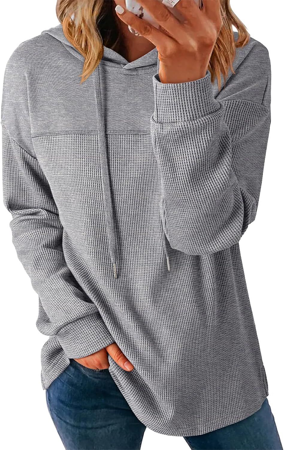 Lightweight Waffle Knit. Trendy Pullover Hooded Tops. Daily Casual. Fashion Clothing. Winter Clothes