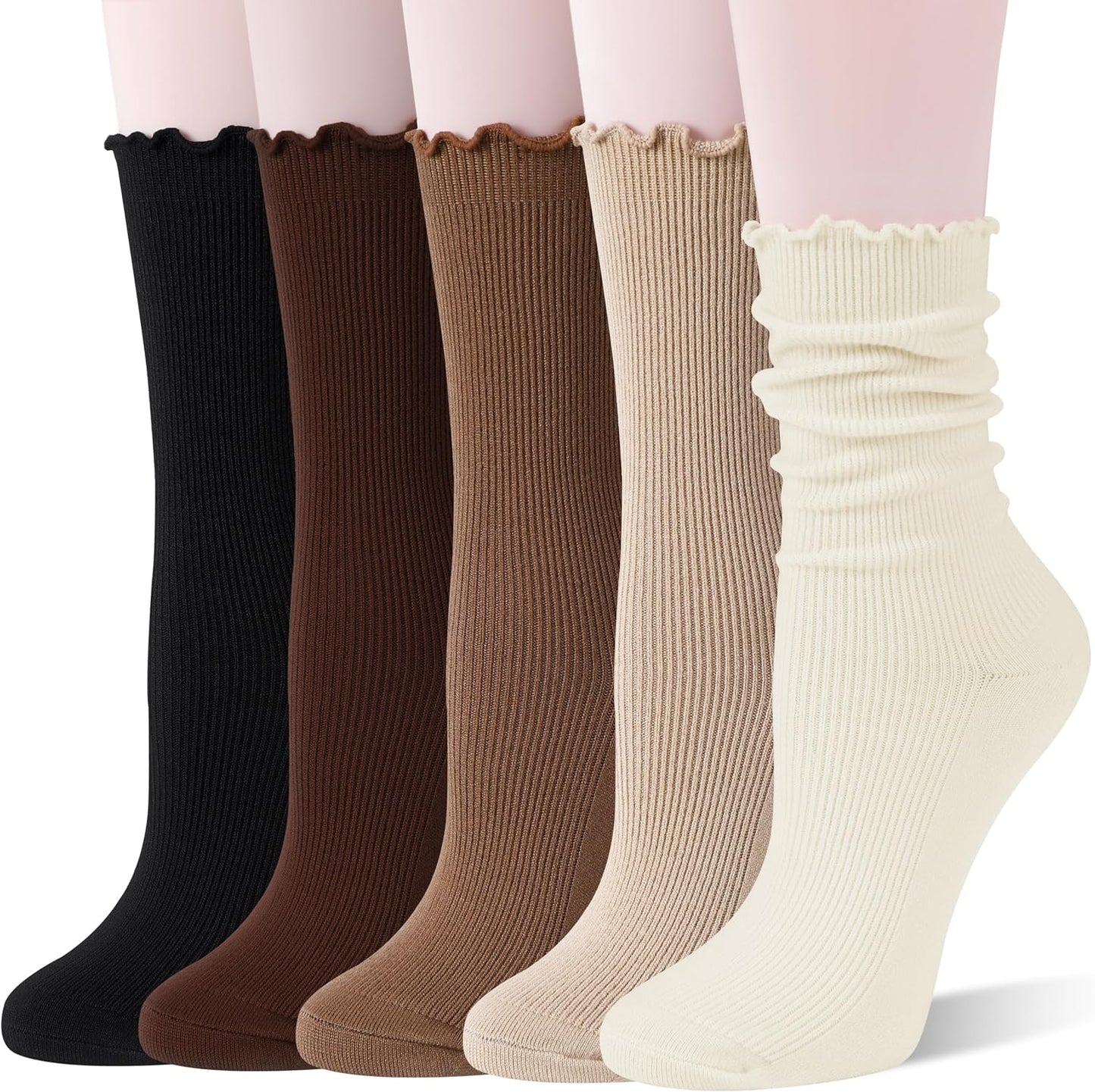 Thin Merino Wool Ruffle Boot Socks Warm Winter Cozy Frilly Soft Crew Work Gifts Socks for Womens 5 Pairs Stocking Stuffers