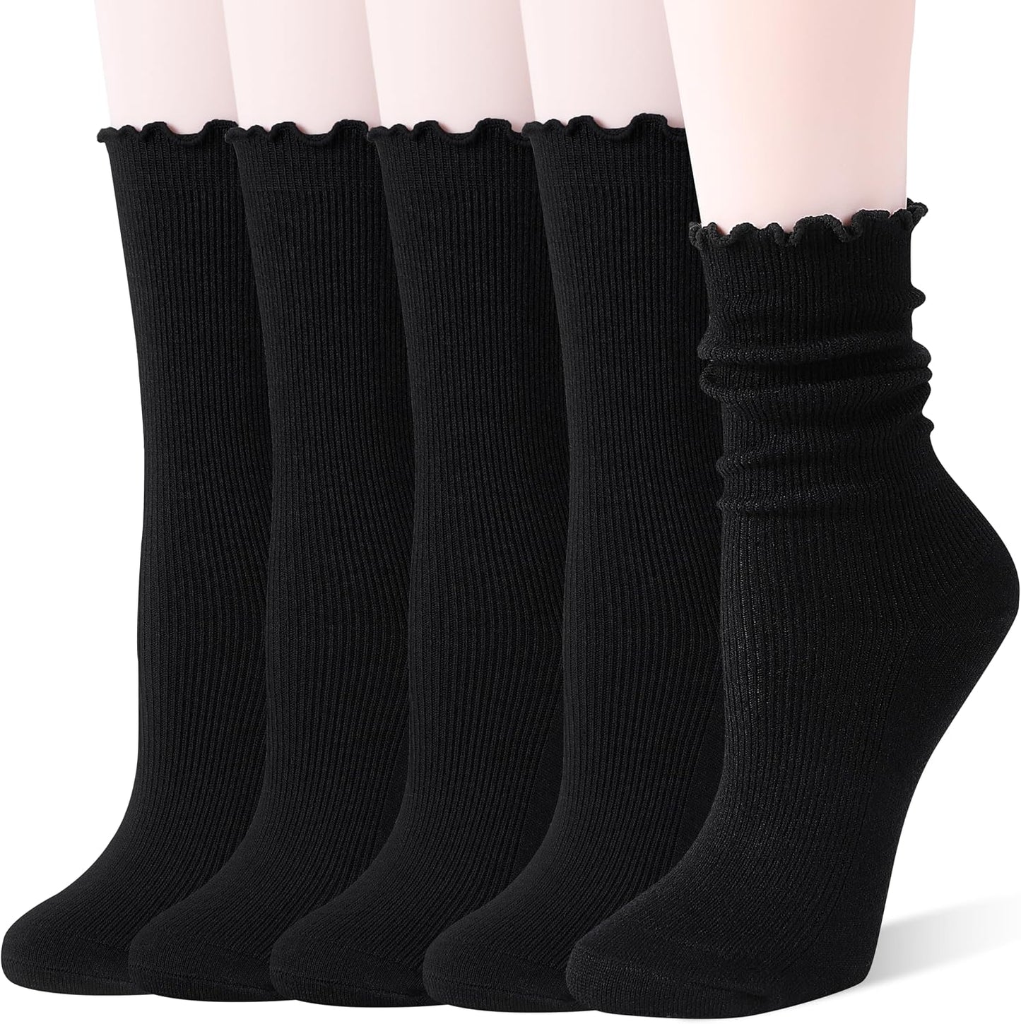 Thin Merino Wool Ruffle Boot Socks Warm Winter Cozy Frilly Soft Crew Work Gifts Socks for Womens 5 Pairs Stocking Stuffers