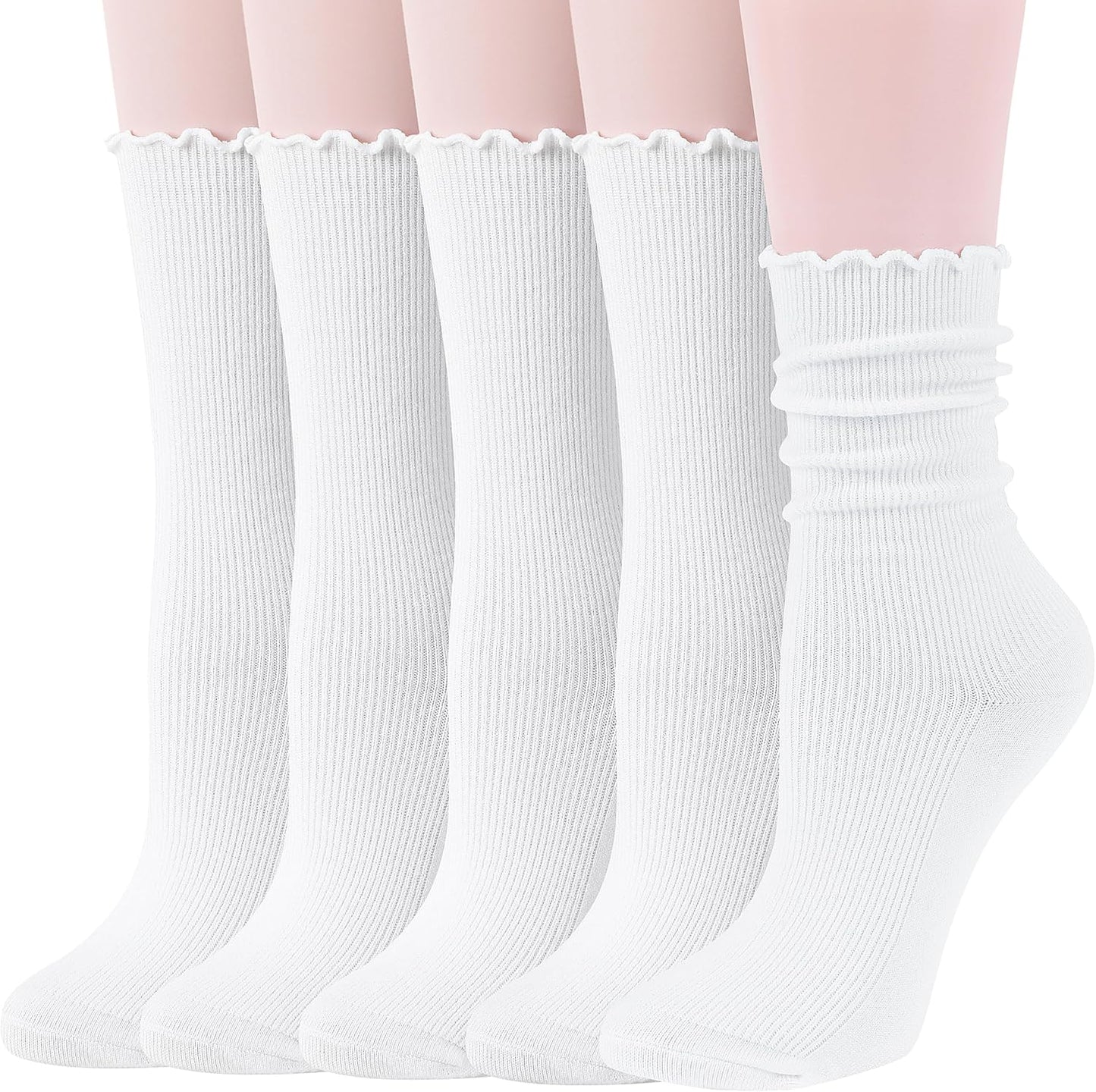 Thin Merino Wool Ruffle Boot Socks Warm Winter Cozy Frilly Soft Crew Work Gifts Socks for Womens 5 Pairs Stocking Stuffers