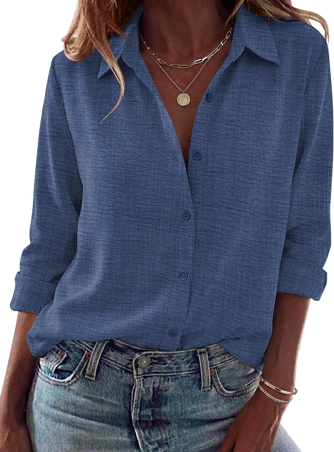 Women Button Down Shirt Dressy Casual Blouses | V Neck Collared Tops. Fall Fashion Clothing Purple